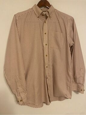 L.L. Bean Button Down Shirt Mens Medium Red Check Plaid Cotton Classic Fit